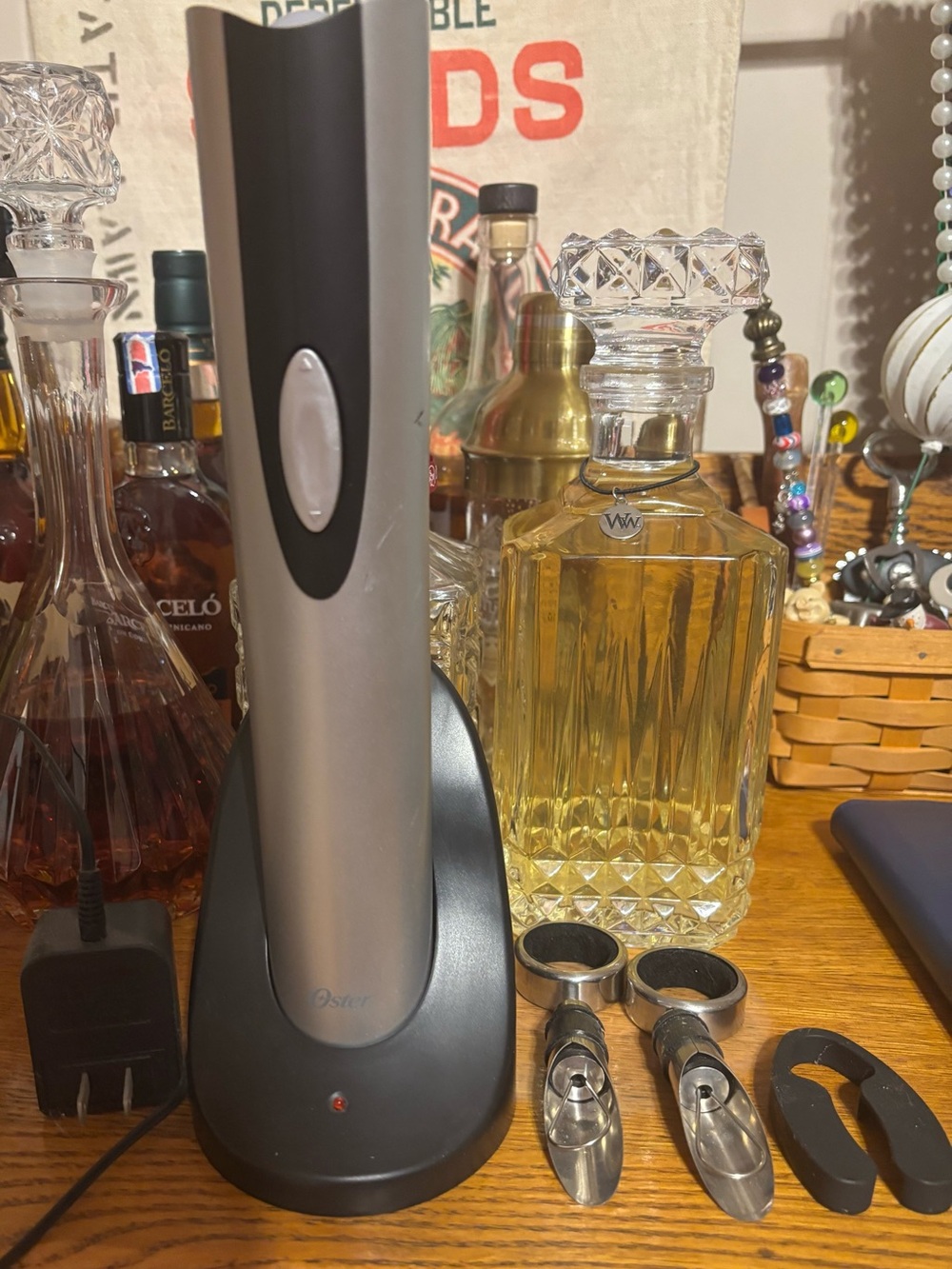 Oster Cordless Electric Wine Opener in Silver and Black